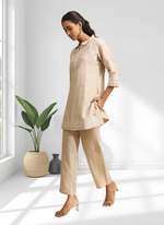 Thumbnail for Joban Fashion Beige Linen Embroidered Readymade Cord Set - Distacart
