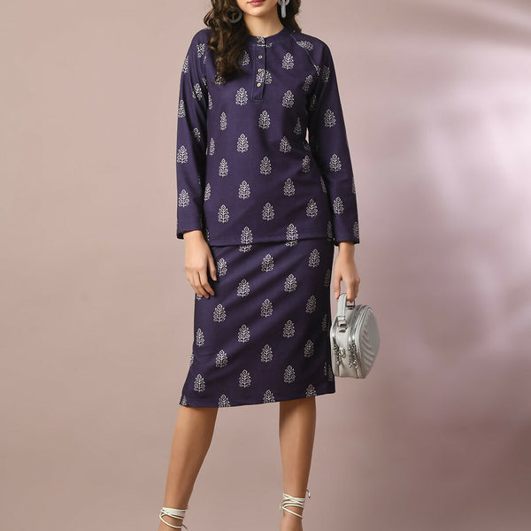 Myshka Women's Navy Blue Printed Knee Length Party Embellished Skirts - Distacart