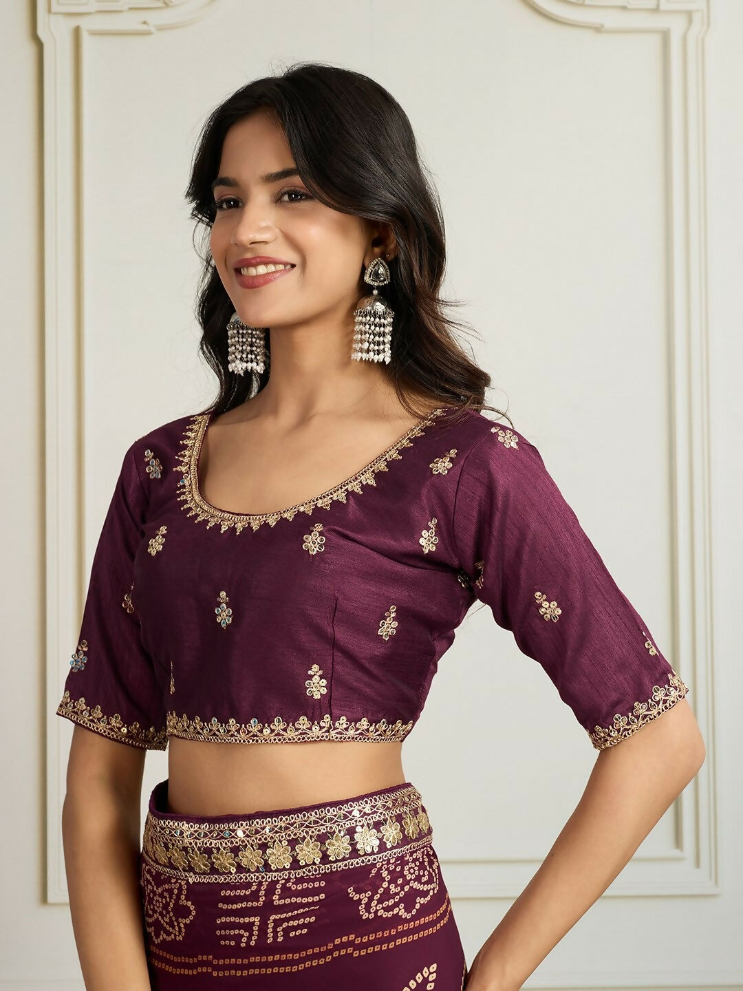 Ai Fashion Wine Georgette Rajwadi Bandhani Print Party Wear Saree