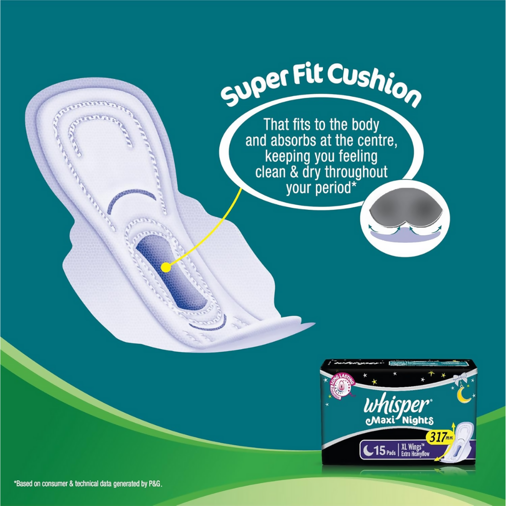 Whisper Maxi Nights Sanitary Pads for Women, XL - Distacart