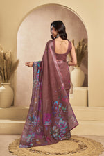 Thumbnail for Vastranavya Coffee Digital Printed Linen Ready To Wear Designer Saree with Unstitched Blouse - Distacart