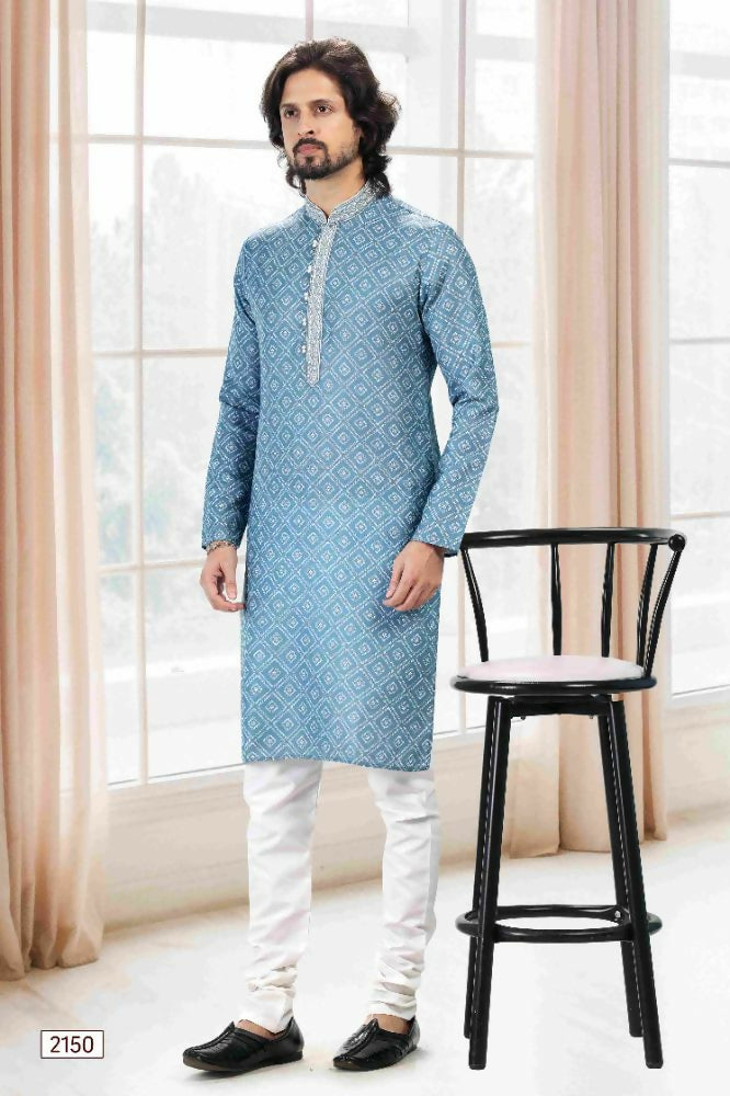 Raivat Ethnic Cotton Thread Work Kurta Pajama In Blue Colour - Dista