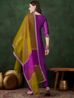 Thumbnail for Sangria Embroidered Straight Kurta & Trousers With Dupatta