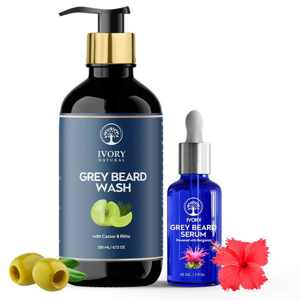 Ivory Natural Grey Beard Combo (Serum + Beard Wash) For Early Graying Beard - Distacart