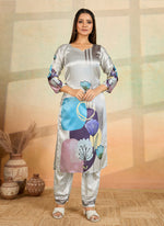 Thumbnail for Prazu Fashion Light Grey Printed Cotton Reyon Kurta Pant Set - Distacart