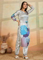 Thumbnail for Prazu Fashion Light Grey Printed Cotton Reyon Kurta Pant Set - Distacart