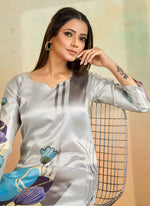 Thumbnail for Prazu Fashion Light Grey Printed Cotton Reyon Kurta Pant Set - Distacart