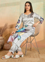 Thumbnail for Prazu Fashion Light Grey Printed Cotton Reyon Kurta Pant Set - Distacart