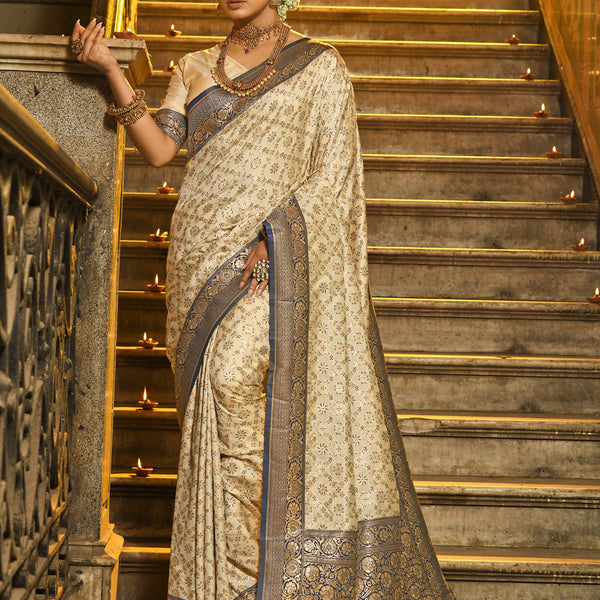 Anaita Off White Banarasi Saree With Blouse Piece - Distacart