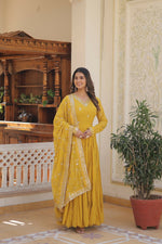 Thumbnail for Joban Fashion Yellow Georgette Sequence Embroidery Work Kurta Set