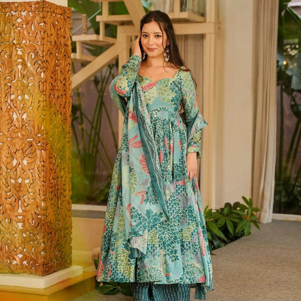 Aayaa Designer Cotton Silk Suit - Sky Blue - Dista