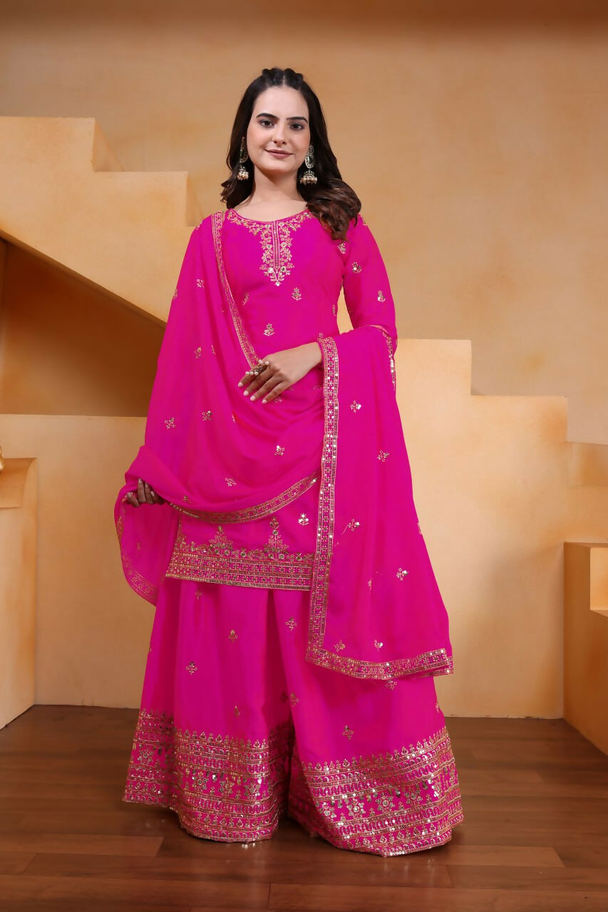 Teeya Creation Pink Color Chinon Silk Wedding Wear Trending Palazzo Set - Distacart