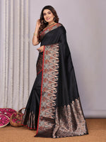 Thumbnail for Joban Fashion Banarasi Black Jacquard Woven Soft Silk Saree