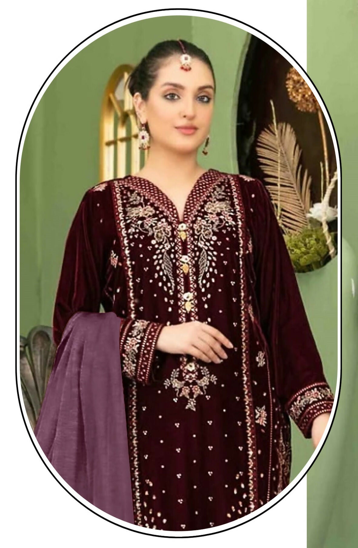 Anaita Purple Velvet Suit with Embroidery Sequence Work