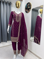 Thumbnail for Teeya Creation Wine Color Faux Georgette Embroidery Work Party Wear Salwar Suit - Distacart
