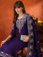 Thumbnail for Hand Embroidered Kurta With Pant & Embroidered Dupatta, Purple - Hiral Fashion - Distacart