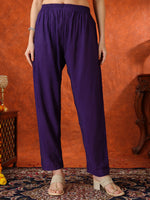 Thumbnail for Hand Embroidered Kurta With Pant & Embroidered Dupatta, Purple - Hiral Fashion - Distacart