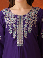 Thumbnail for Hand Embroidered Kurta With Pant & Embroidered Dupatta, Purple - Hiral Fashion - Distacart