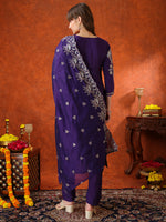 Thumbnail for Hand Embroidered Kurta With Pant & Embroidered Dupatta, Purple - Hiral Fashion - Distacart