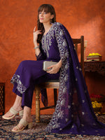 Thumbnail for Hand Embroidered Kurta With Pant & Embroidered Dupatta, Purple - Hiral Fashion - Distacart