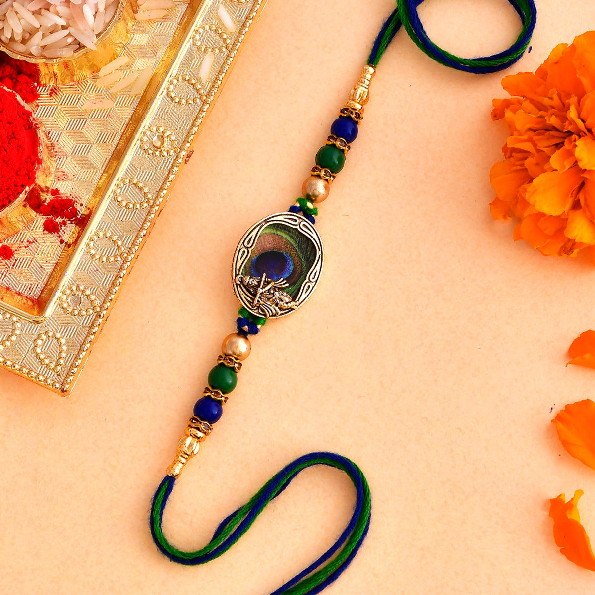 trueBrowns X Voylla Peacock Feather Beaded Single Rakhi - Distacart