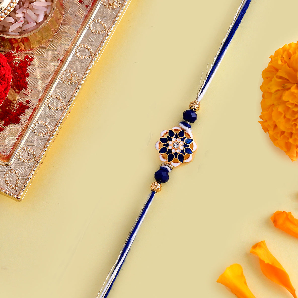 trueBrowns X Voylla Ethnic Studded Blue Thread Rakhi - Distacart