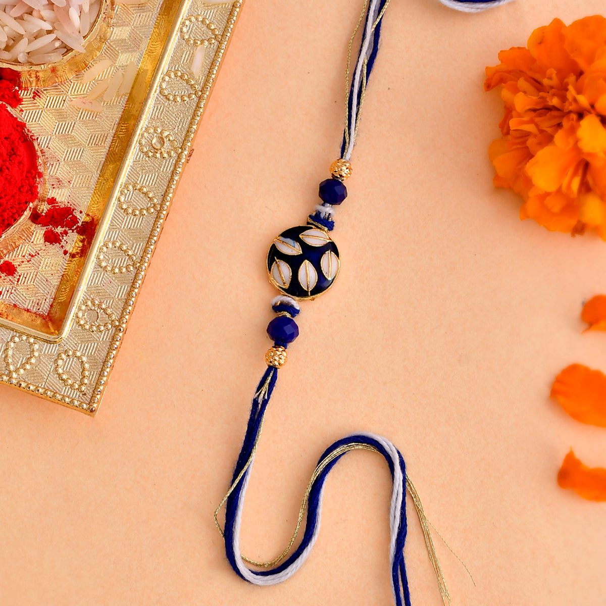 trueBrowns X Voylla Ethnic Embellished Blue Thread Rakhi - Distacart