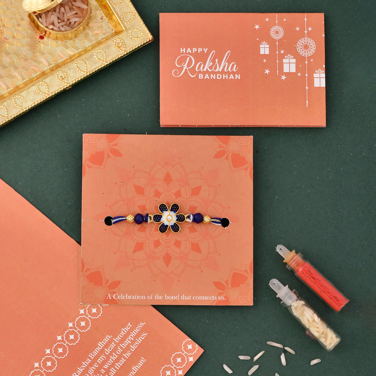 trueBrowns X Voylla Ethnic Floral Motif Blue Thread Rakhi