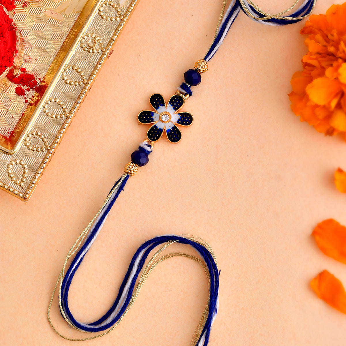 trueBrowns X Voylla Ethnic Floral Motif Blue Thread Rakhi - Distacart