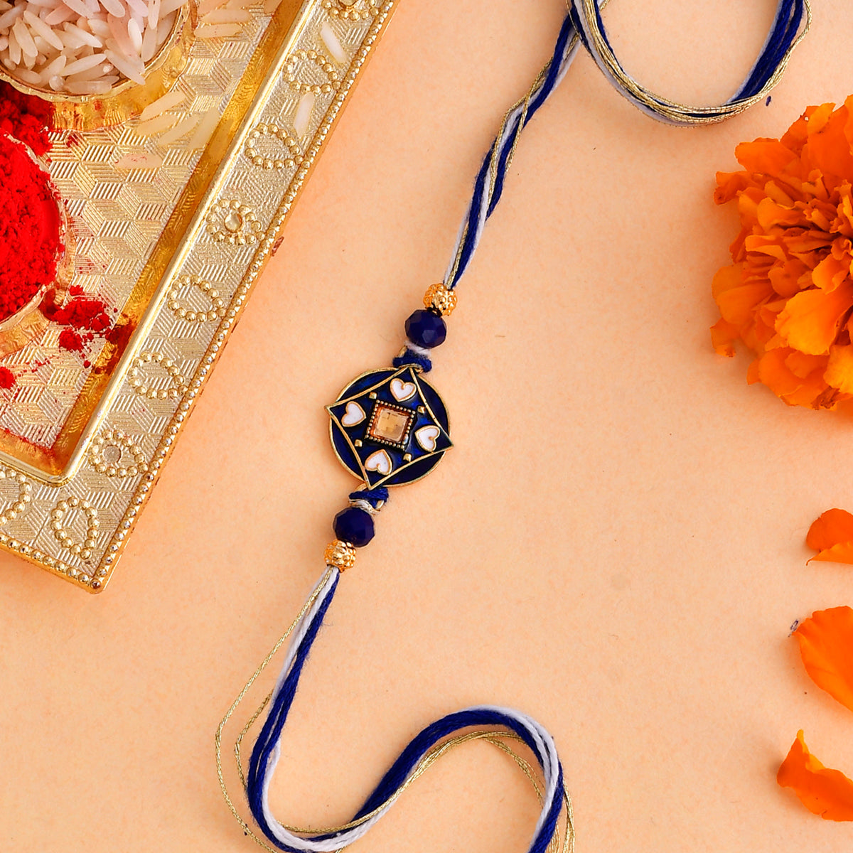 trueBrowns X Voylla Ethnic Mandala Inspired Blue Thread Rakhi - Distacart