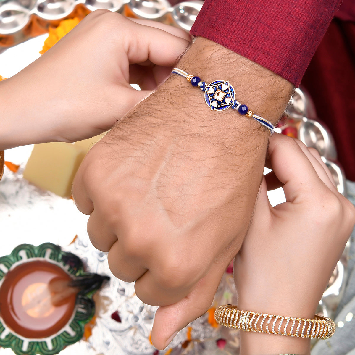 trueBrowns X Voylla Ethnic Mandala Inspired Blue Thread Rakhi - Distacart