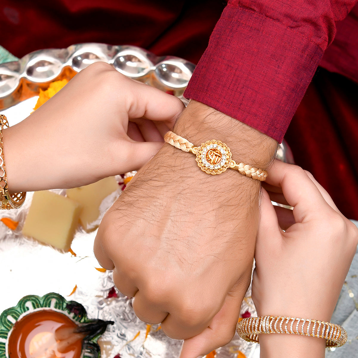 trueBrowns X Voylla Traditional Shree Inscription Zirconia Studded Rakhi - Distacart
