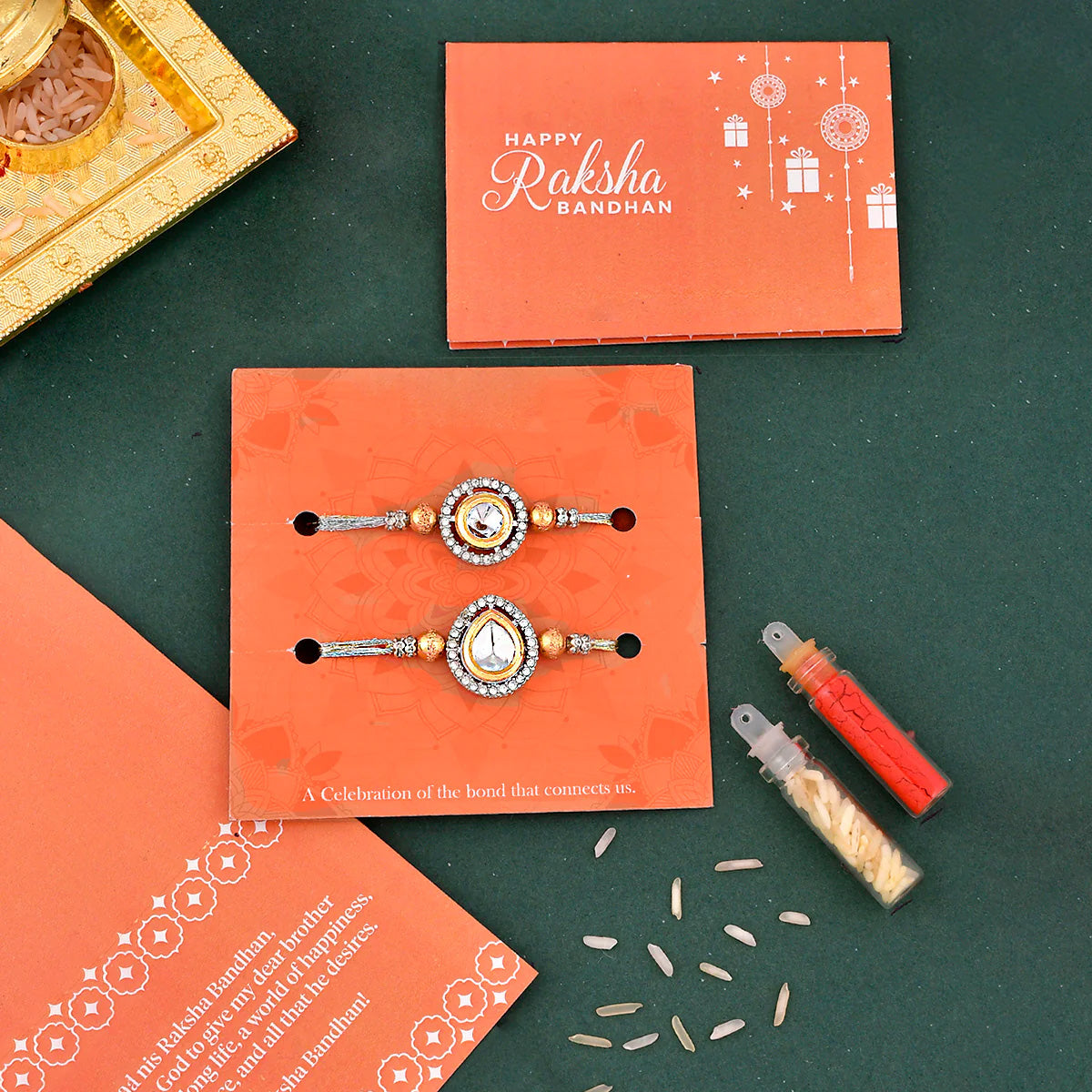 trueBrowns X Voylla Kundan Polki Studded Thread Rakhis - Pack Of 2
