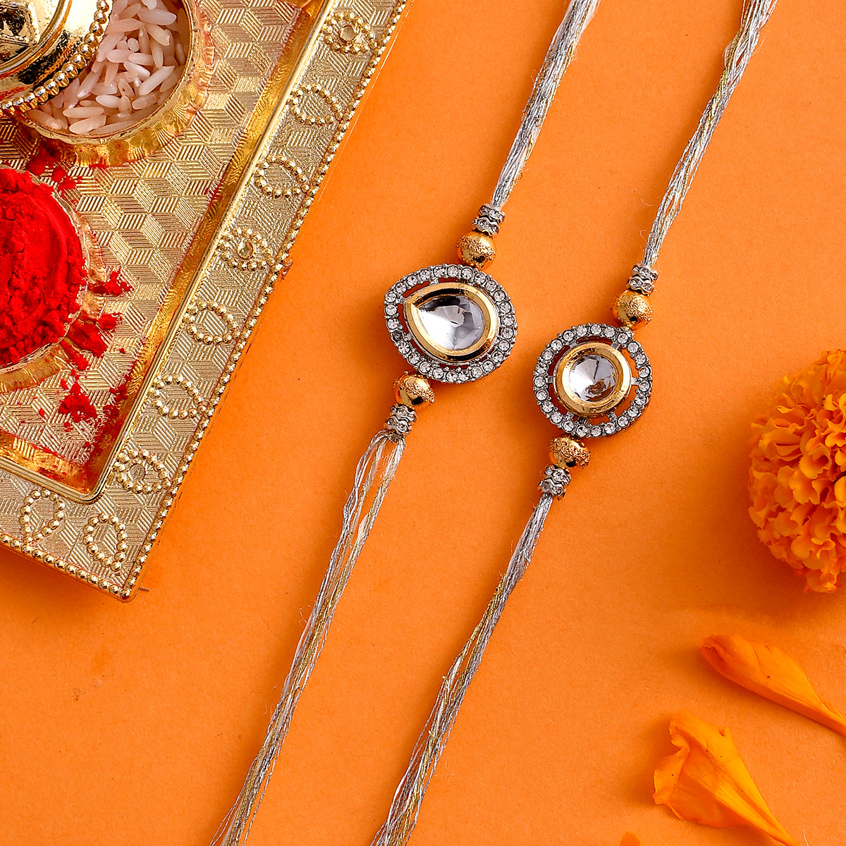 trueBrowns X Voylla Kundan Polki Studded Thread Rakhis - Pack Of 2 - Distacart