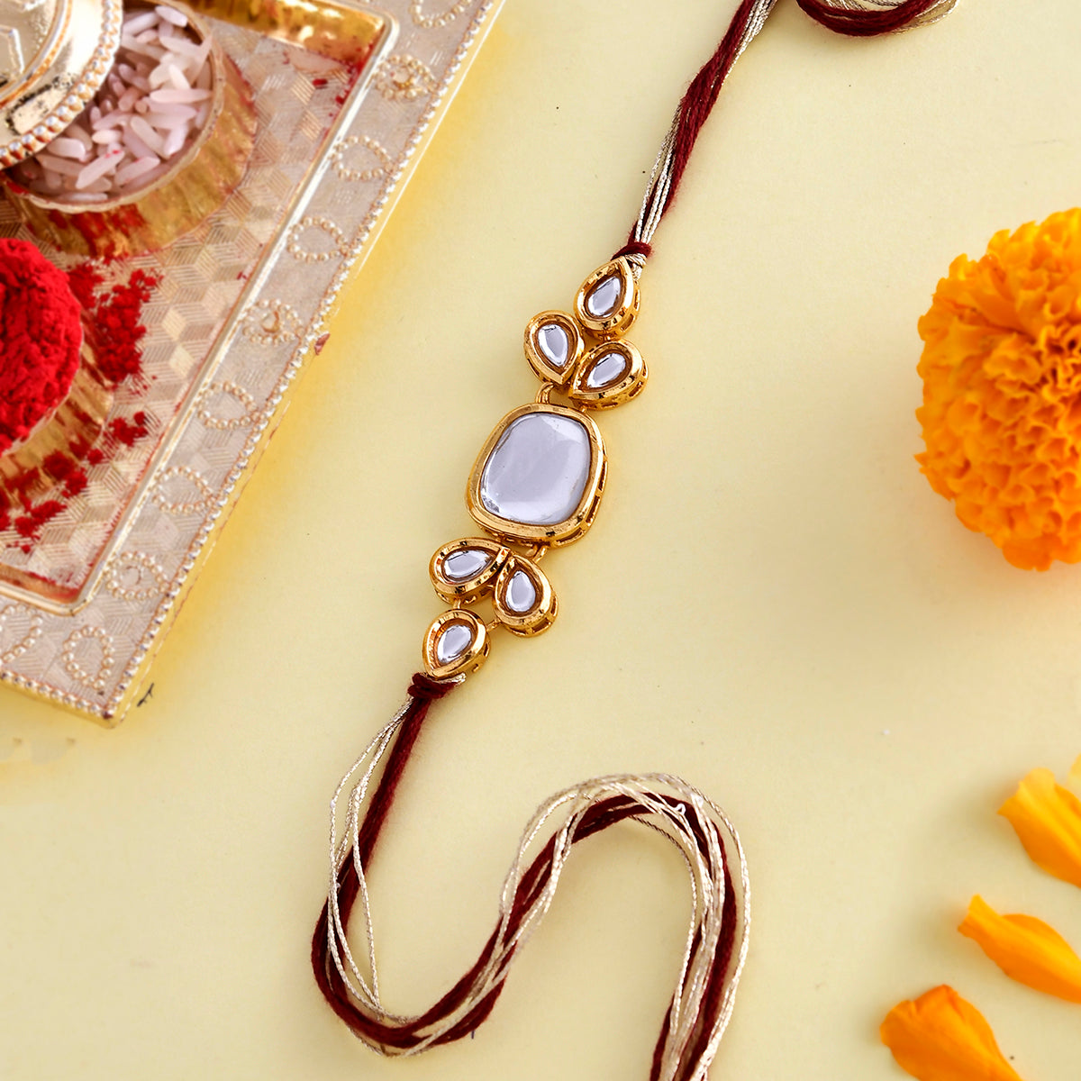 trueBrowns X Voylla Classic Kundan Polki Studded Ethnic Thread Rakhi - Distacart