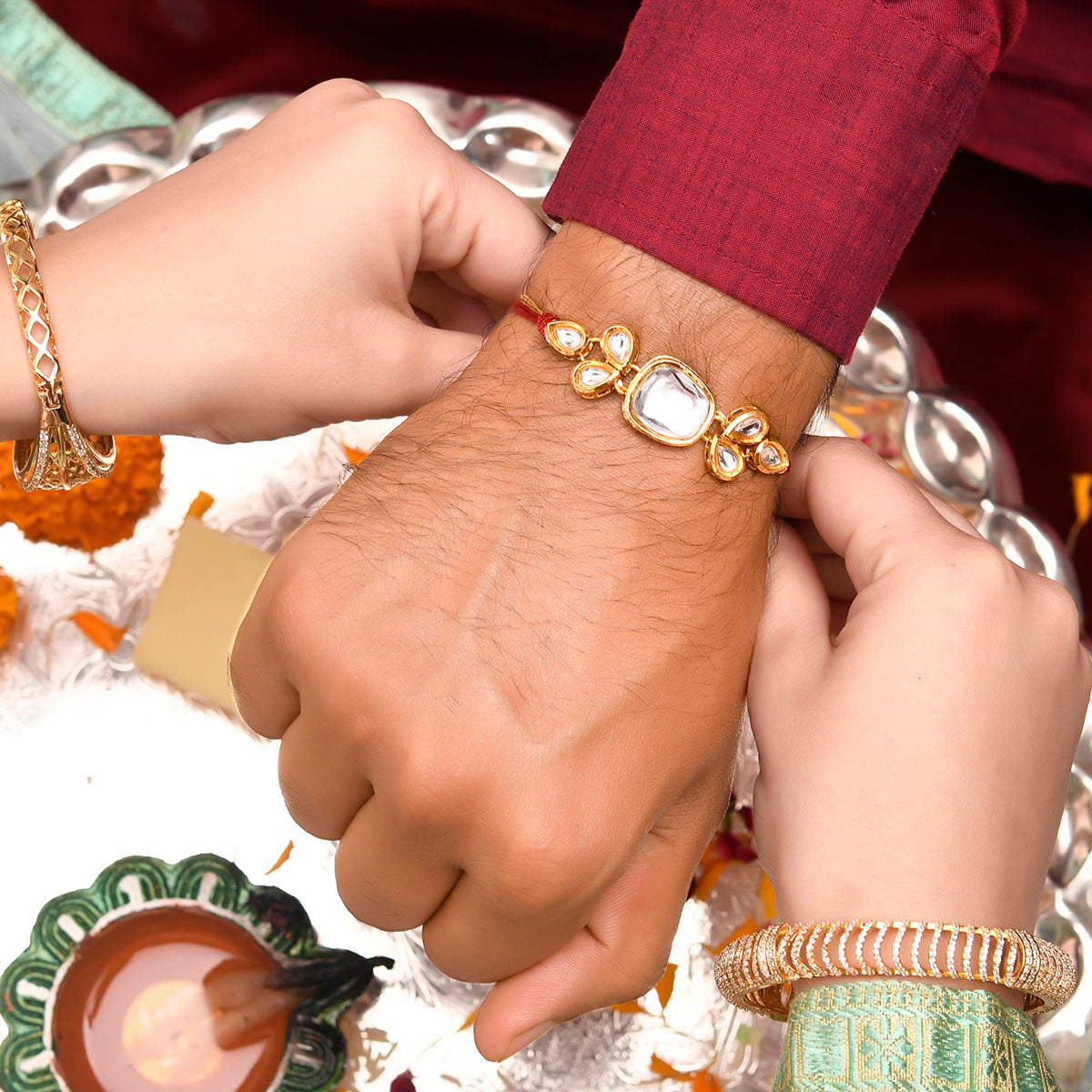 trueBrowns X Voylla Classic Kundan Polki Studded Ethnic Thread Rakhi - Distacart