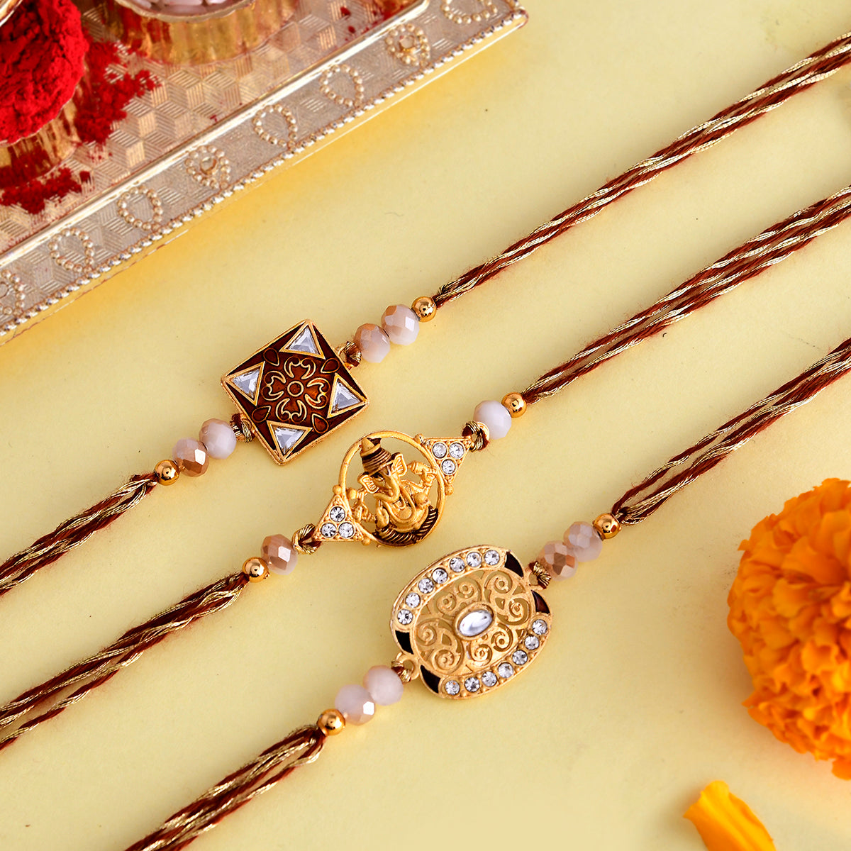 trueBrowns X Voylla Ethnic Style Designer Thread Rakhis - Pack Of 3 - Distacart