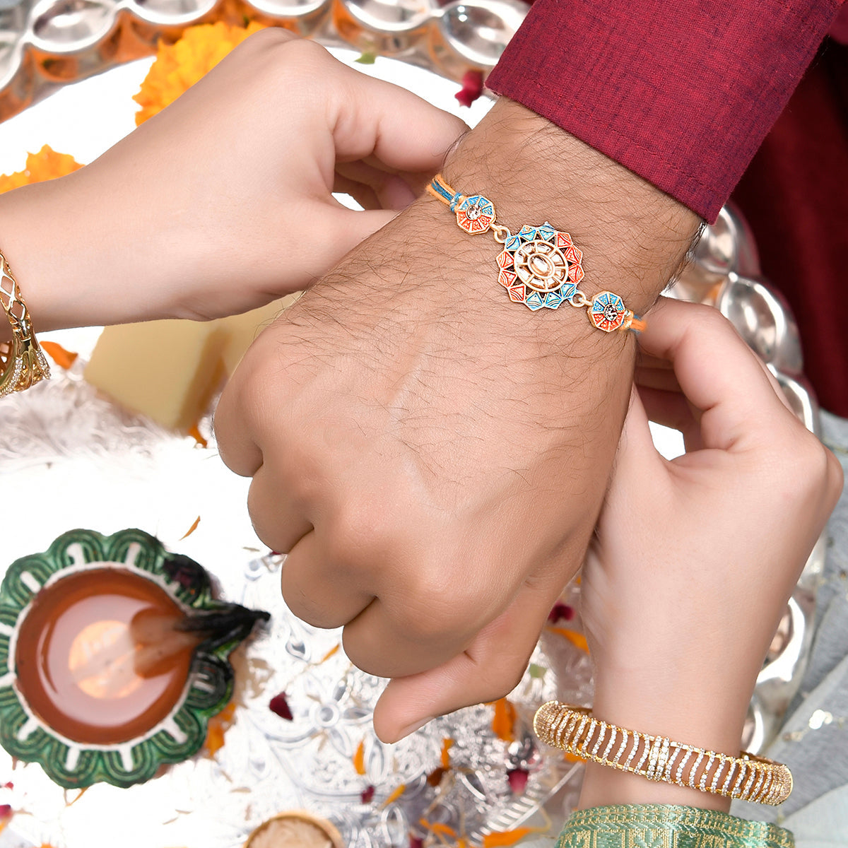 trueBrowns X Voylla Colorful Golden Ethnic Thread Rakhi - Distacart