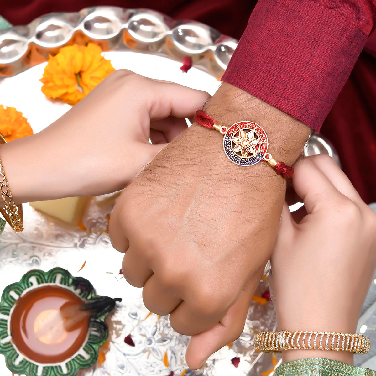 trueBrowns X Voylla Floral Motif Braided Thread Rakhi - Distacart