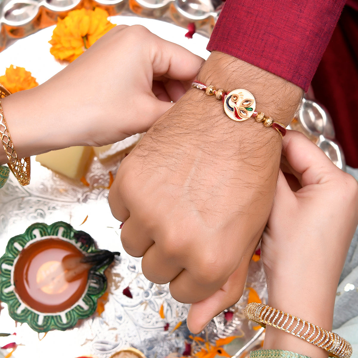 trueBrowns X Voylla Enameled Peacock Motif Thread Rakhi - Distacart