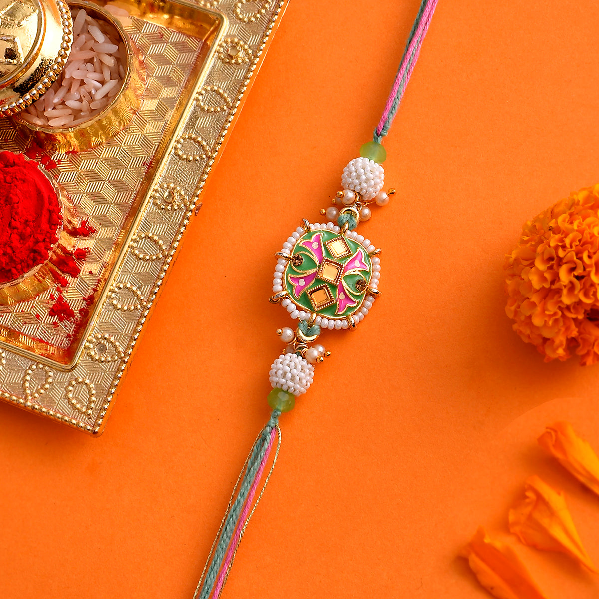 trueBrowns X Voylla Enameled Pearl Beads Thread Rakhi - Distacart