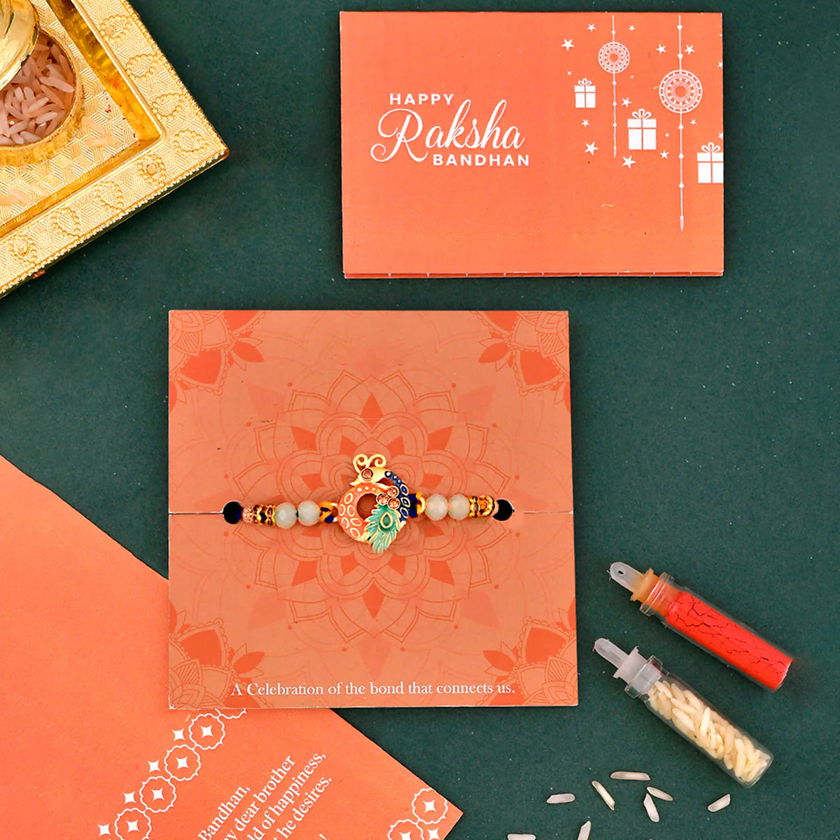 trueBrowns X Voylla Colorful Enameled Peacock Motif Beaded Thread Rakhi