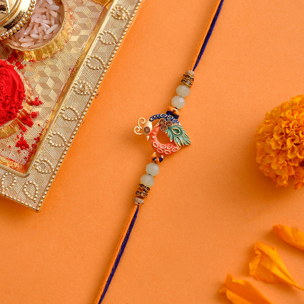 trueBrowns X Voylla Colorful Enameled Peacock Motif Beaded Thread Rakhi