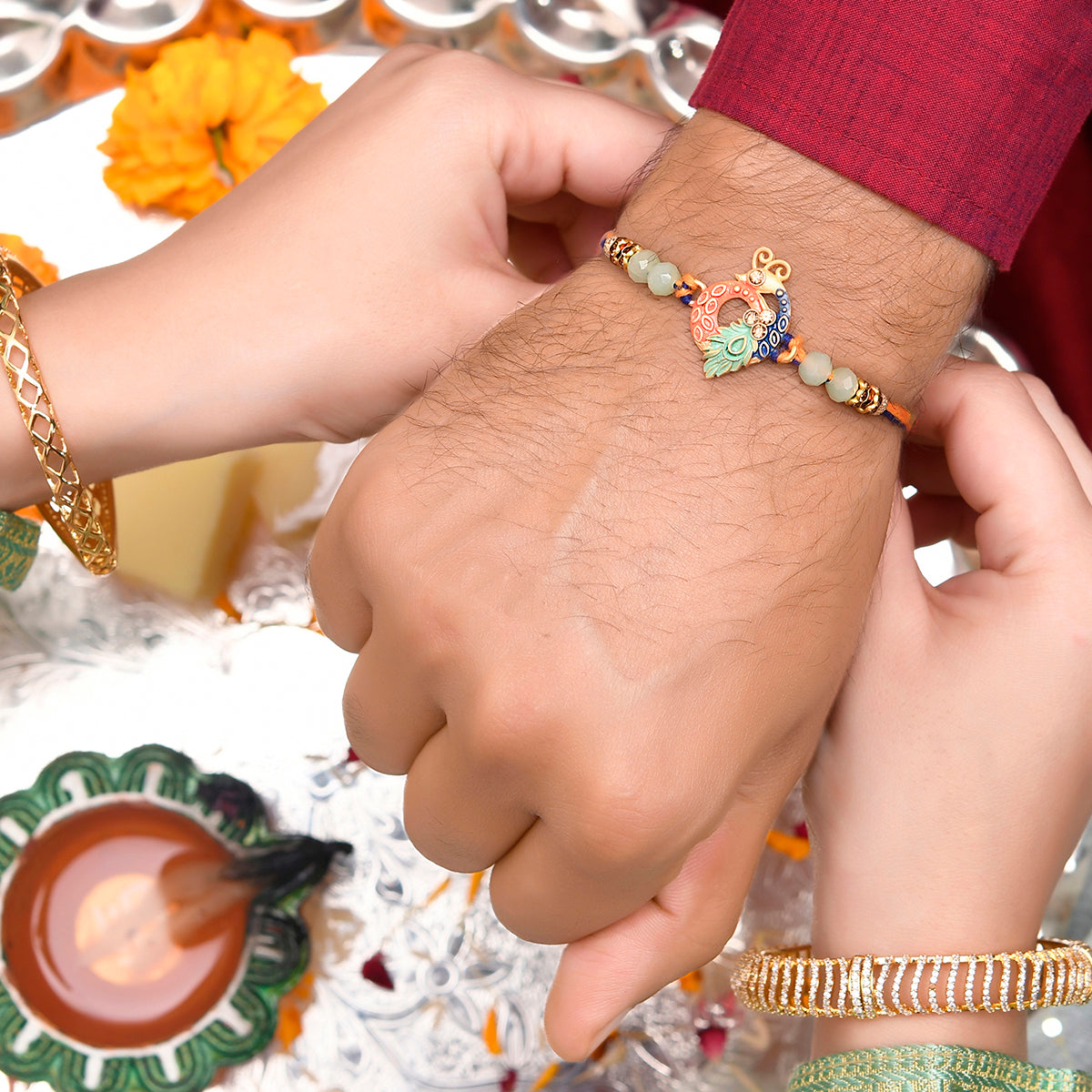 trueBrowns X Voylla Colorful Enameled Peacock Motif Beaded Thread Rakhi - Distacart