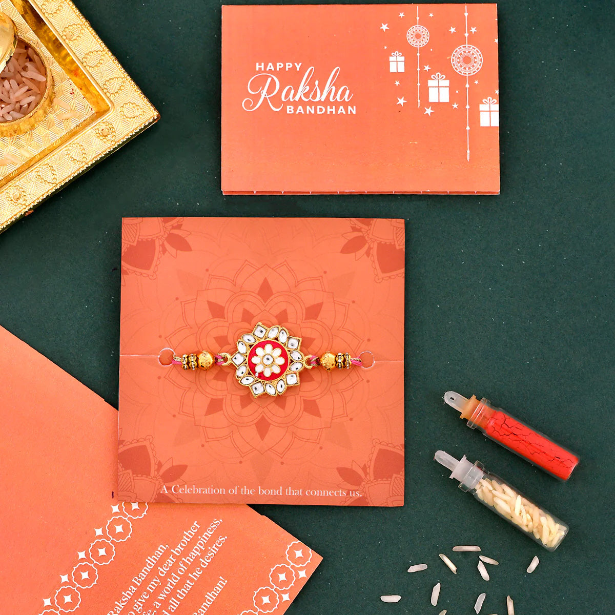 trueBrowns X Voylla Green Gems Studded Ethnic Thread Rakhi