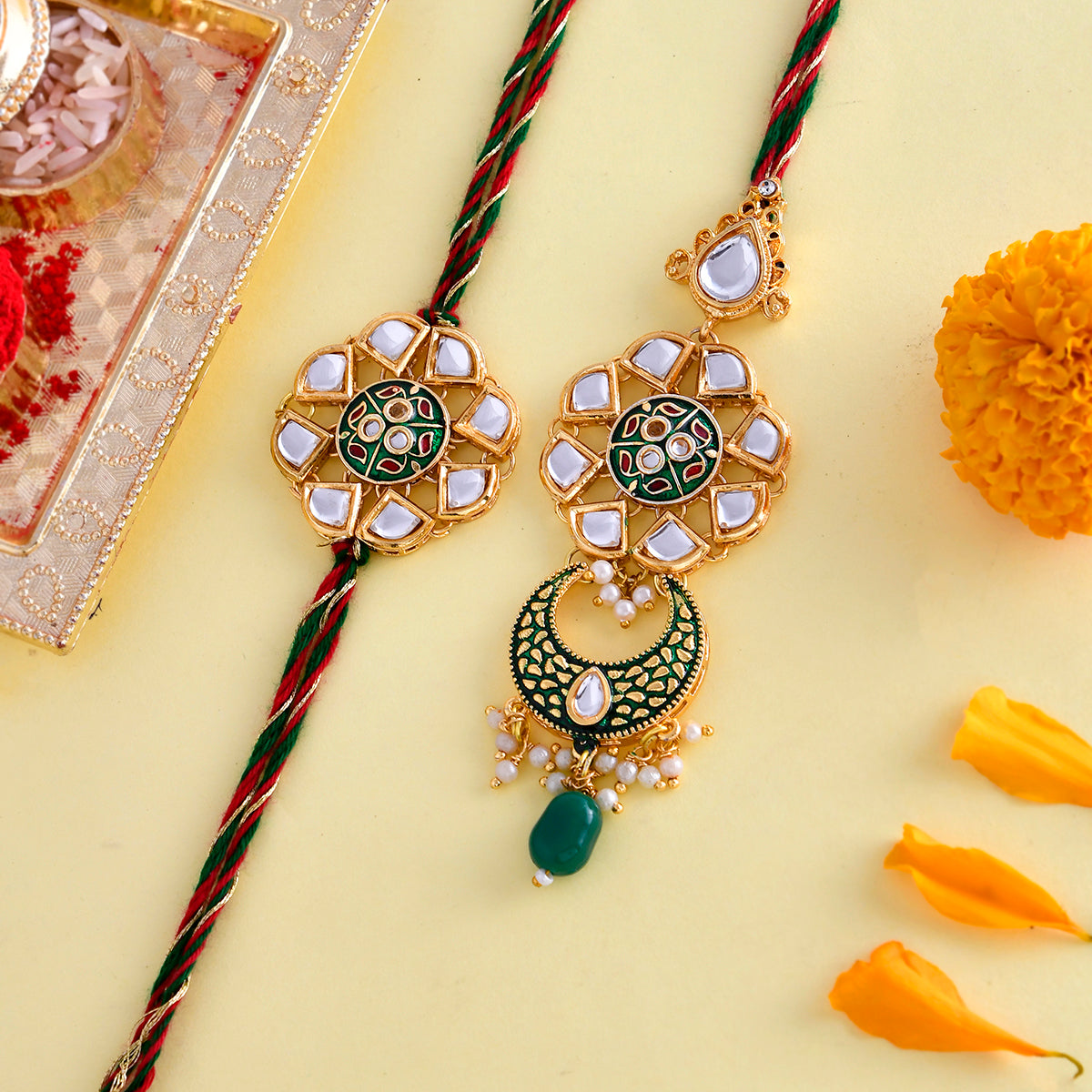 trueBrowns X Voylla Kundan Polki Enameled Bhaiya-Bhabhi Rakhi - Distacart