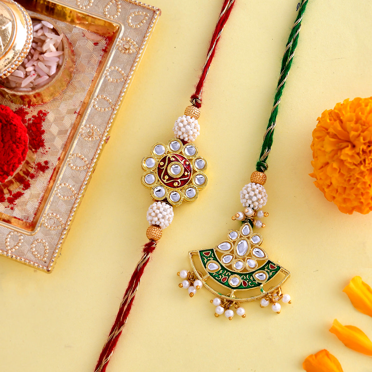 trueBrowns X Voylla Kundan Polki Traditional Bhaiya-Bhabhi Rakhi - Distacart