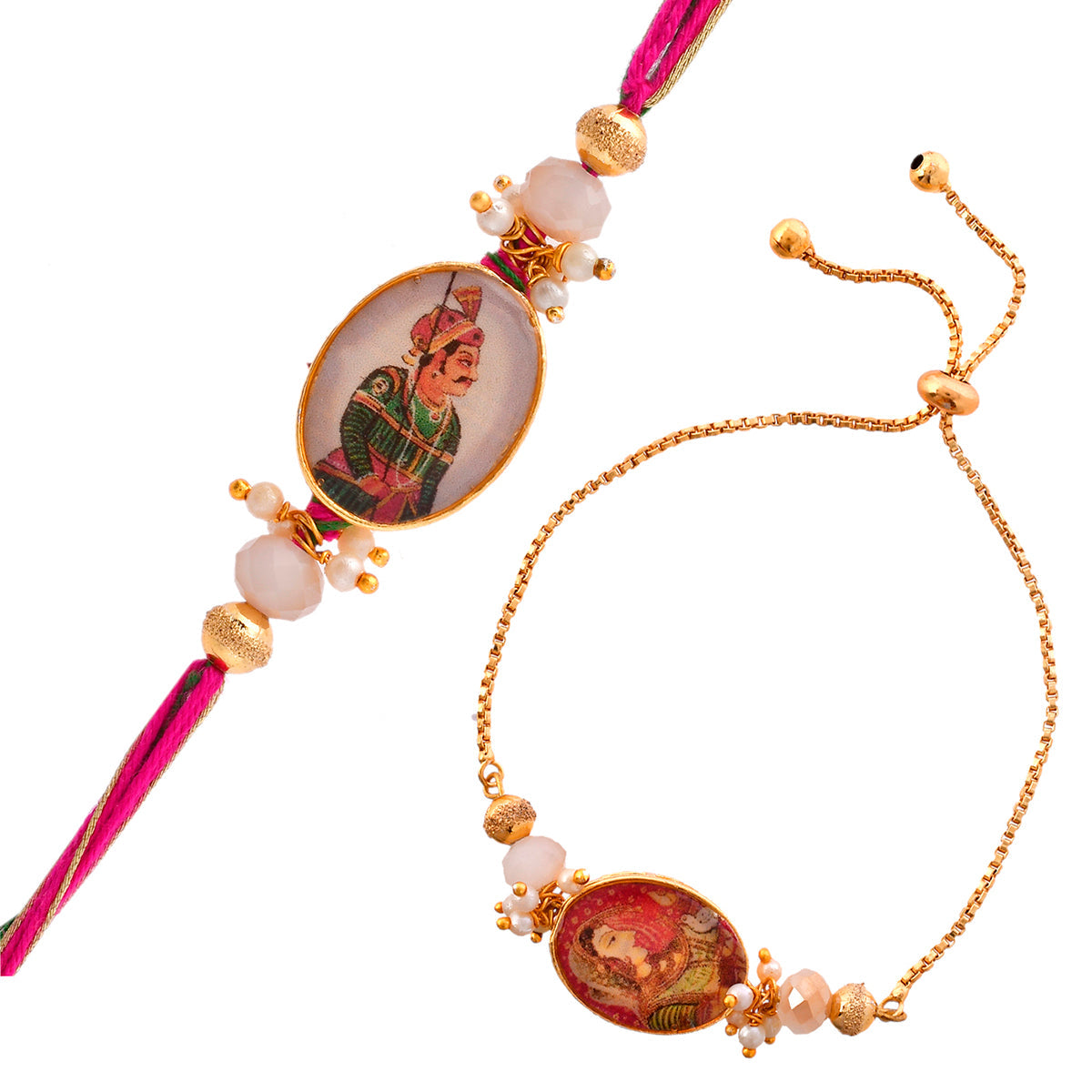 trueBrowns X Voylla Traditional King And Queen Pearl Beads Bhaiya-Bhabhi Rakhi - Distacart