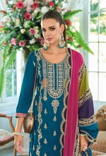 Thumbnail for Anaita Teal Premium Embroidered Chinon Stitched Salwar Suit - Distacart