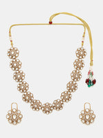 Thumbnail for Ruby Raang Gold Polished Kundan Work Gold Kundan Flower Necklace With Stud Earrings